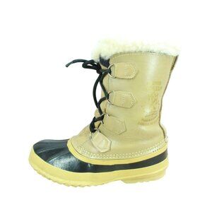 Sorel Manitou Cream Leather Lace Up Shearling Lined Winter Boots Size 5